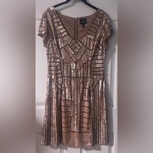 Adrianna Papell Rose Gold Art Deco Style Sequin Dress